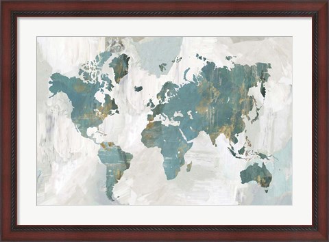 Framed Teal World Map Print