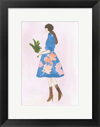 Framed Girl with Plant Print