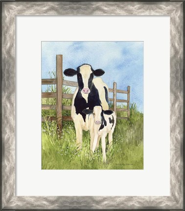 Framed Farm Family Cows Print