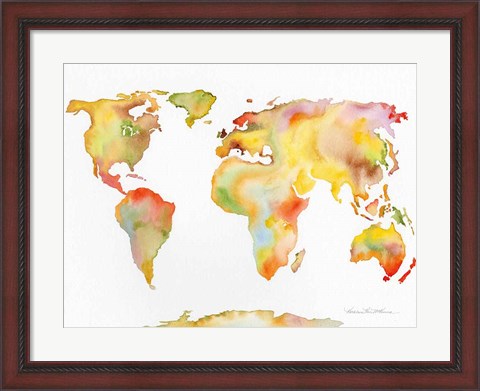 Framed Watercolor World Map Print
