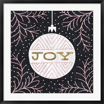 Framed Jolly Holiday Ornaments Joy Metallic Print