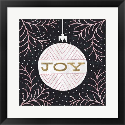 Framed Jolly Holiday Ornaments Joy Metallic Print