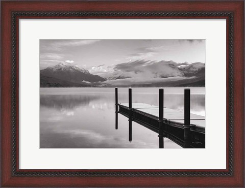Framed Lake McDonald Dock BW Print
