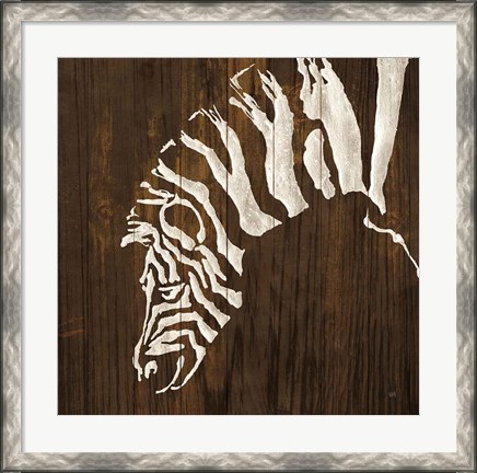 Framed White Zebra on Dark Wood Print