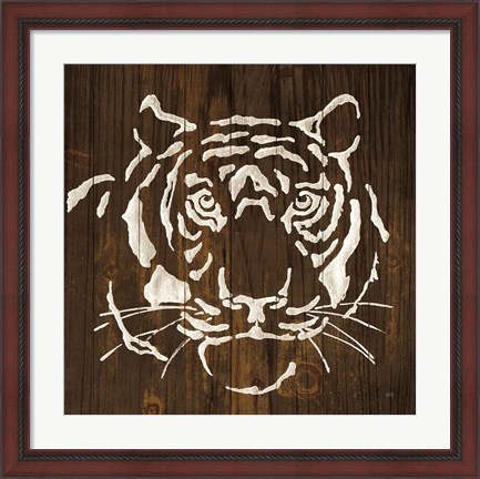 Framed White Tiger on Dark Wood Print