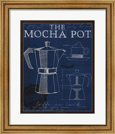 Framed Coffee Blueprint II Indigo Print