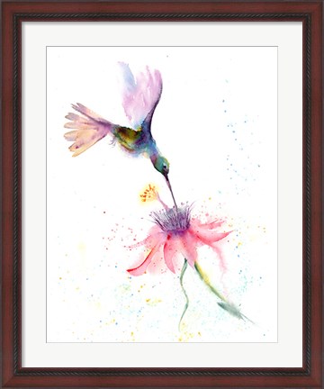 Framed Pink Flower Hummingbird Print