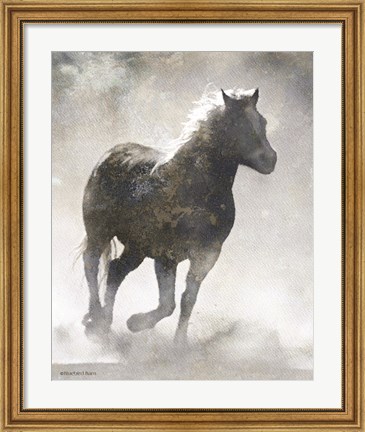 Framed Textured Dark Running Horse Print