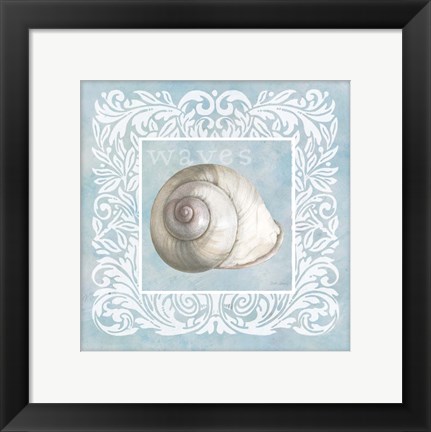 Framed Sandy Shells Blue on Blue Snail Print