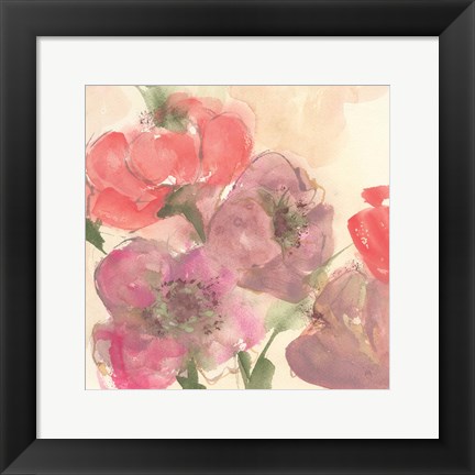 Framed Coral Blooms II Dark Green Print