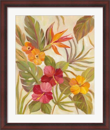 Framed Coral Tropical Floral I Print