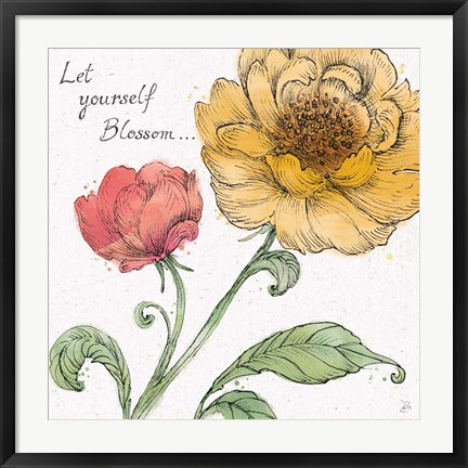 Framed Blossom Sketches III Words Color Print