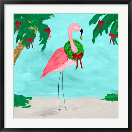 Framed Fa La La La Flamingo Holiday I Print