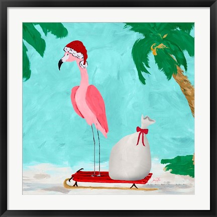 Framed Fa La La La Flamingo Holiday II Print