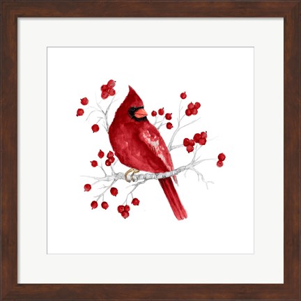 Framed Winter Cardinal in Red I Print