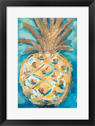 Framed Blue Gold Pineapple Print