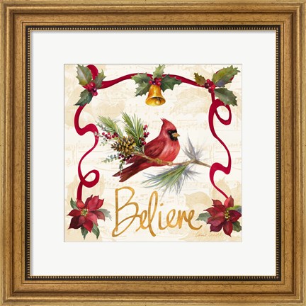 Framed Christmas Poinsettia Ribbon I Print