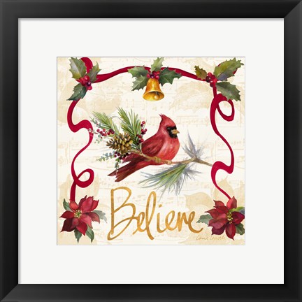 Framed Christmas Poinsettia Ribbon I Print