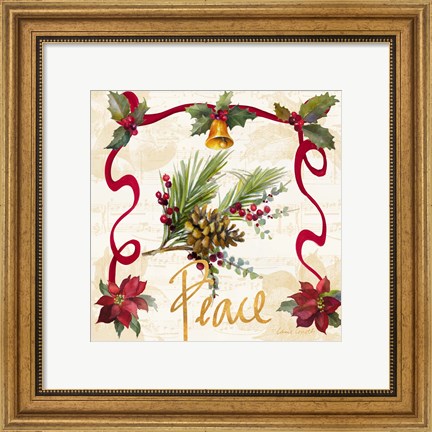 Framed Christmas Poinsettia Ribbon II Print