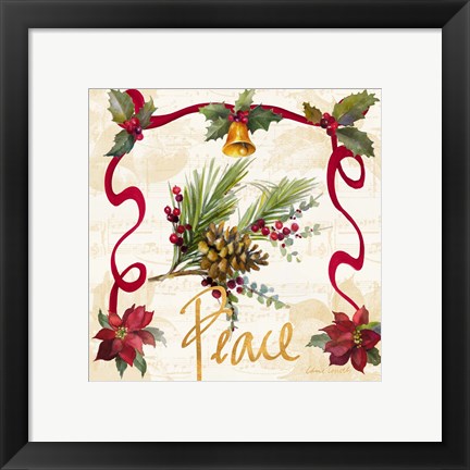 Framed Christmas Poinsettia Ribbon II Print