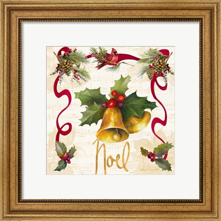 Framed Christmas Poinsettia Ribbon III Print