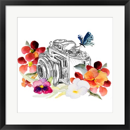 Framed Camera Sketch on Fall Floral II Print