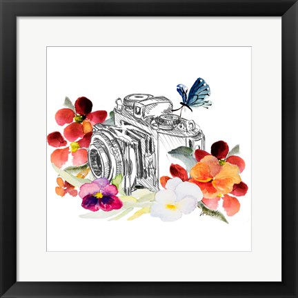 Framed Camera Sketch on Fall Floral II Print