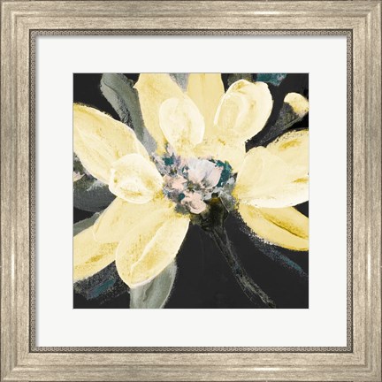 Framed Yellow Blooms on Black II Print