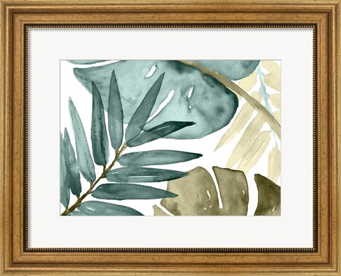 Framed Teal Island Leaves Print