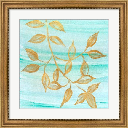 Framed Gold Moment of Nature on Teal II Print