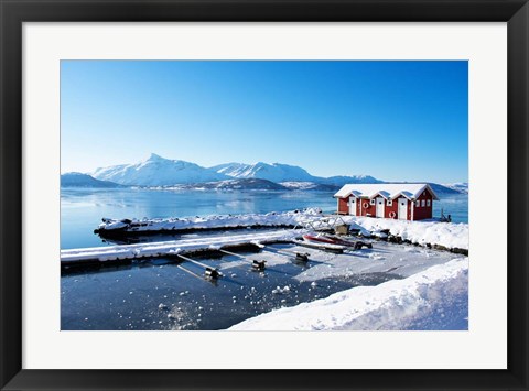 Framed Fishing Dock on the Fjord Print