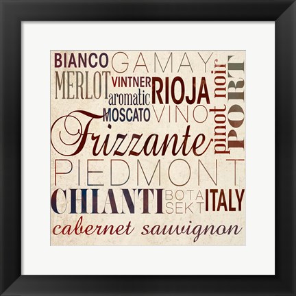 Framed Wine Words I Print