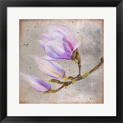 Framed Magnolia on Silver Leaf I Print