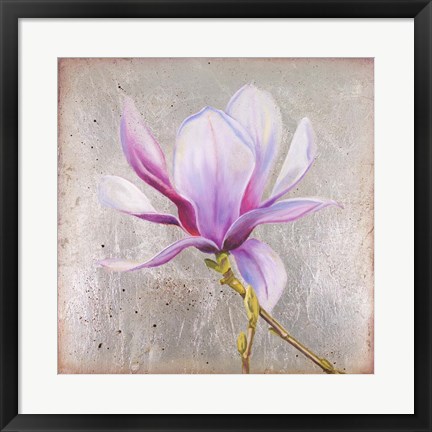 Framed Magnolia on Silver Leaf II Print