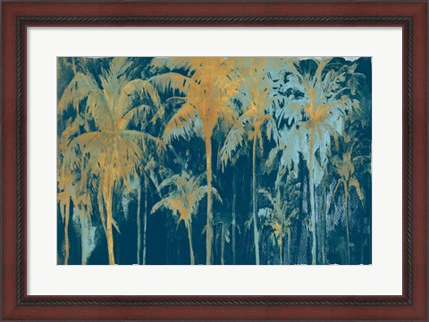 Framed Teal and Gold Palms Print
