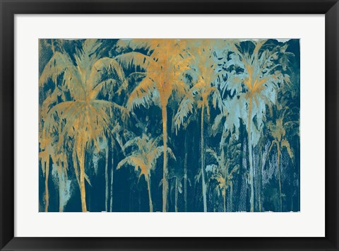 Framed Teal and Gold Palms Print