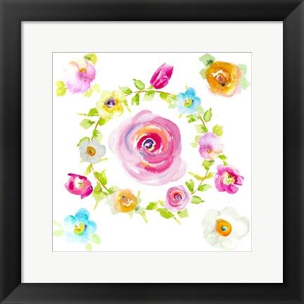 Framed Rosy Floral Wreath Print
