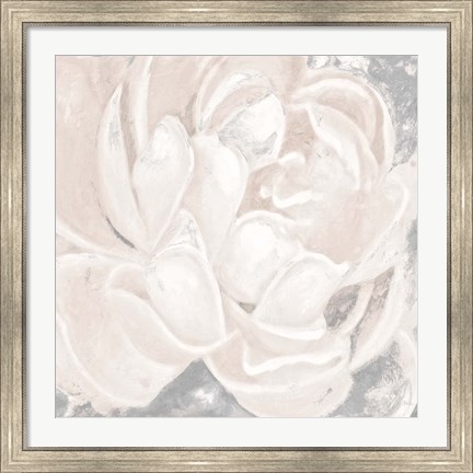 Framed White Grey Flower I Print