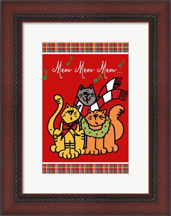Framed Christmas Cat Jingles on Red Plaid Print