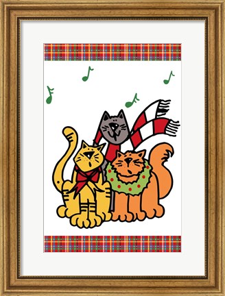 Framed Christmas Cat Jingles on Plaid Print