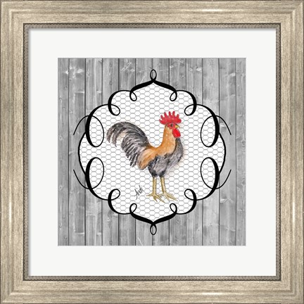Framed Rooster on the Roost I Print