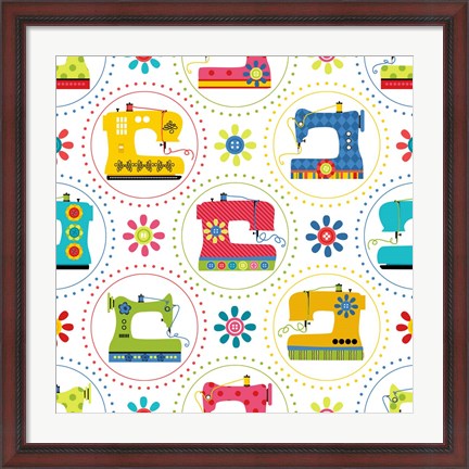 Framed Sew Excited Sewing Machine Circles Print