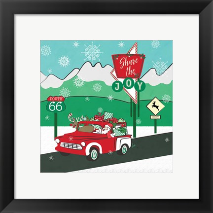 Framed Retro Santa Driving I Print
