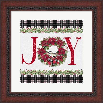 Framed Chickadee Christmas Red I Joy Print