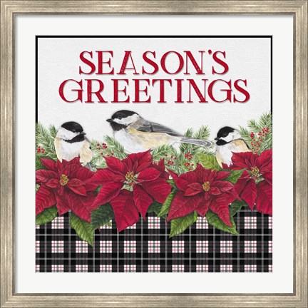 Framed Chickadee Christmas Red IV Seasons Greetings Print