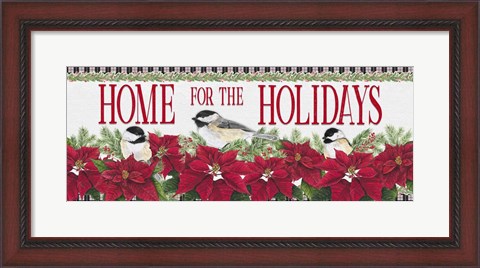 Framed Chickadee Christmas Red - Home for the Holidays horizontal Print
