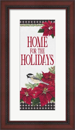 Framed Chickadee Christmas Red - Home for the Holidays vertical Print
