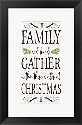Framed Peaceful Christmas - Family Gathers vert black text Print