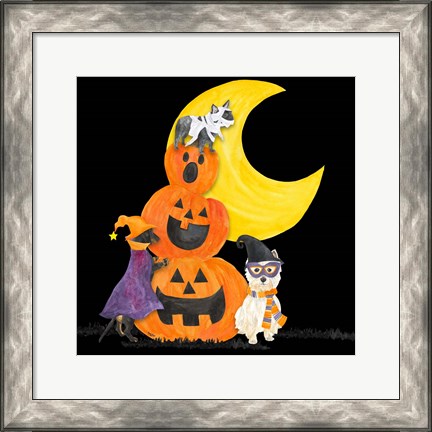 Framed Fright Night Friends IV Pumpkin Stack Print