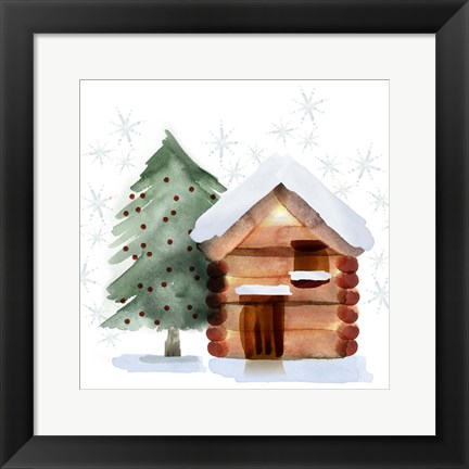 Framed Christmas Hinterland IV Tree &amp; Cabin Print